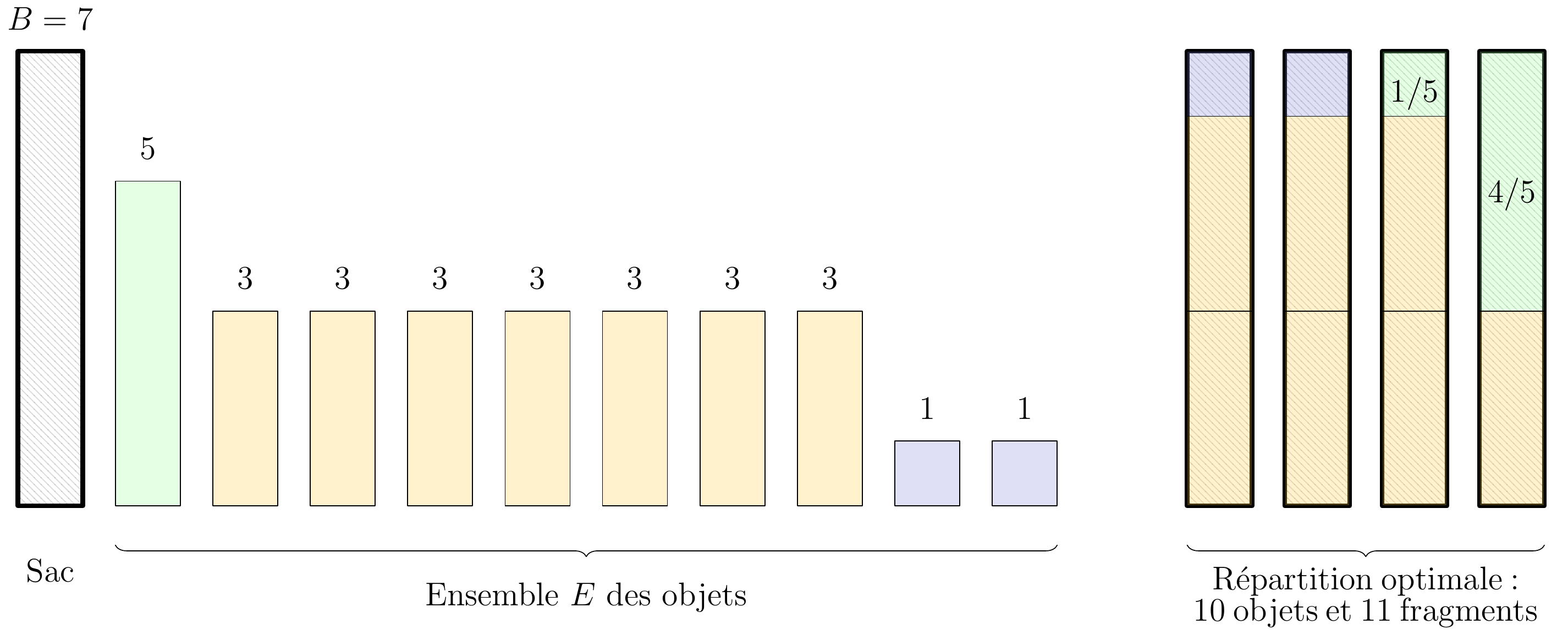 Exemple d'instance de Bin Packing avec fragmentations